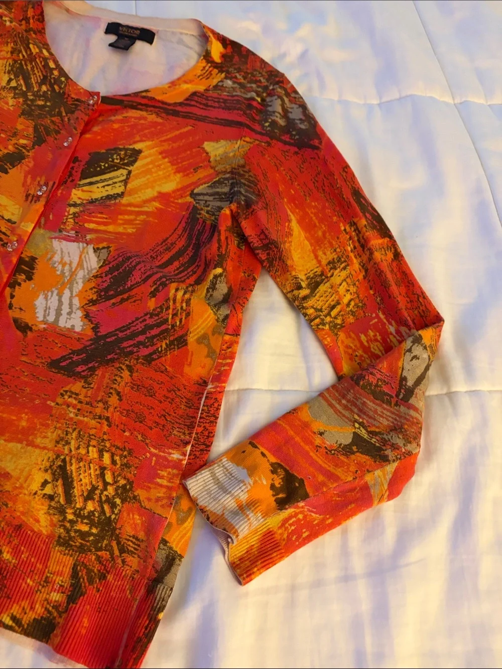 Vintage Victor Alfaro Orange/Brown Abstract Knit Cardigan Size M Silk Blend